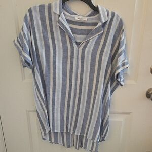 beachlunchlounge Blue and White Striped Popover Top